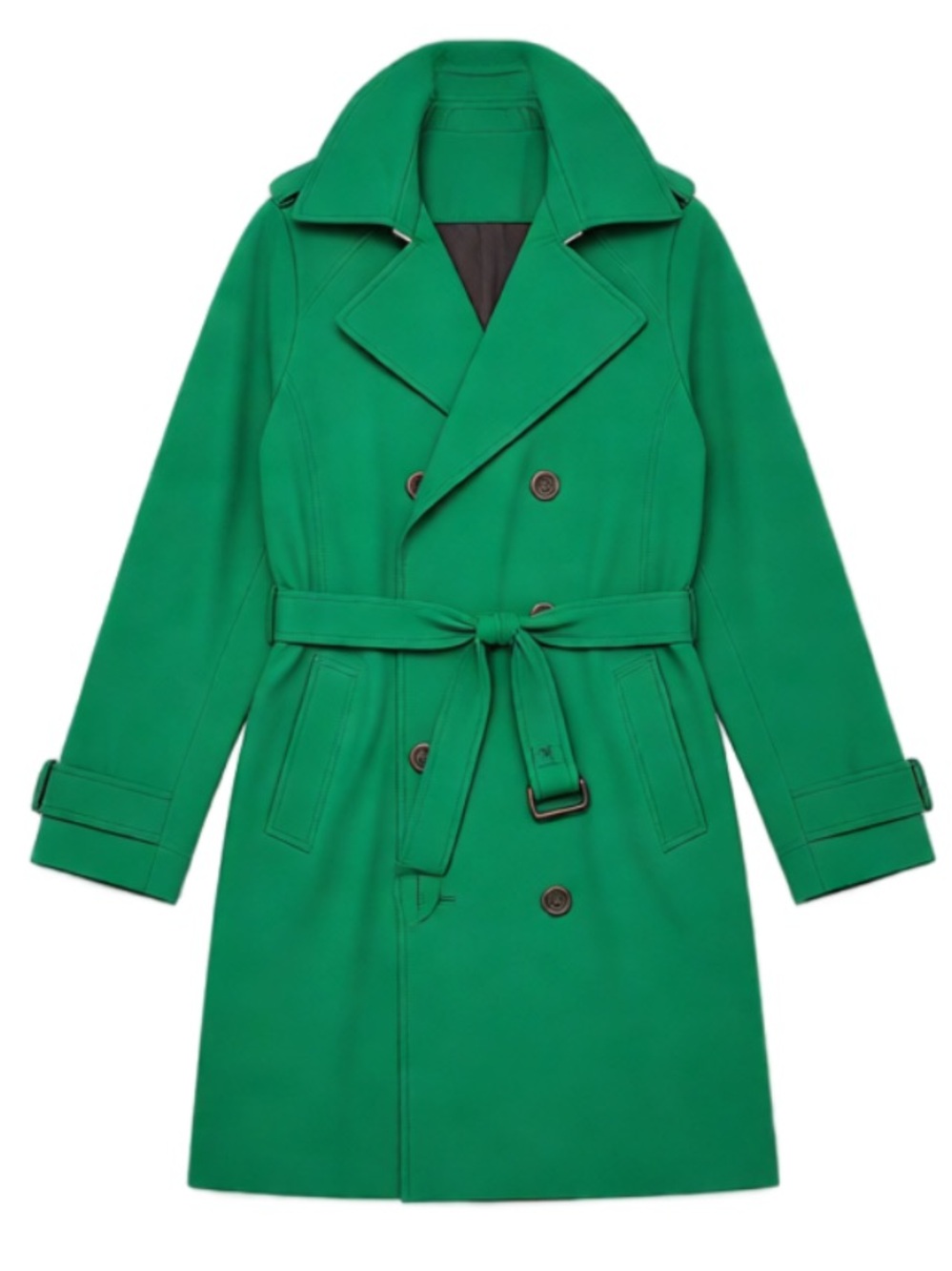 Calvin Klein Women’s Green Double-Breasted Trench Coat | Kelly Green | Excellent